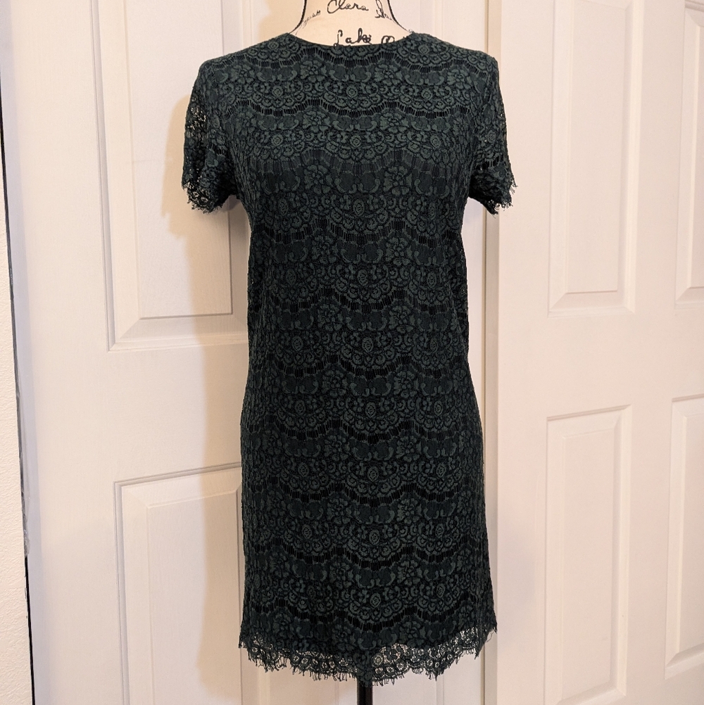 Lulu's Dark Green Lace Mini Dress